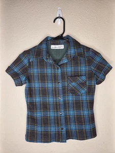 Necessary Objects Shirt Plaid Cropped Womens Vintage Retro Collared  - Picture 1 of 9