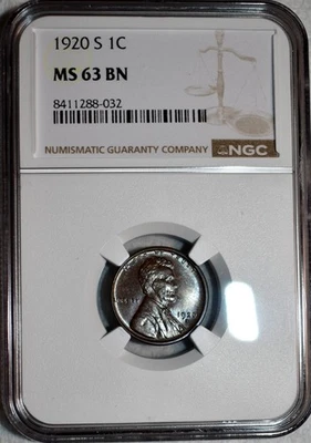NGC MS-63 BN 1920-S Lincoln Cent, Blazing, Attractively Toned specimen! - Image 1 of 2