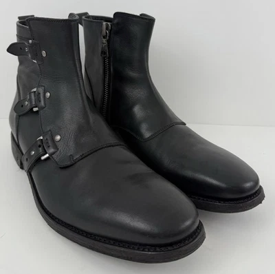 Botas de tornozelo masculinas John Varvatos Fleetwood de couro preto com zíper tamanho 10.5 - Imagem 1 de 4
