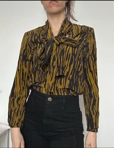 Black Green Printed Silk COS Blouse S - Picture 1 of 7