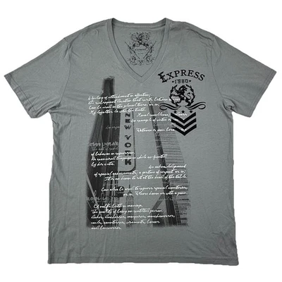 Affliction y2k Style V-Neck Tee T-Shirt, Gray, Size-XL Express Men’s NWT - Image 1 of 4