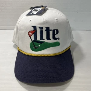 Miller Lite Golf Rope Hat Cap Rope Beer White Blue Retro Snapback 19th Hole New - Picture 1 of 9