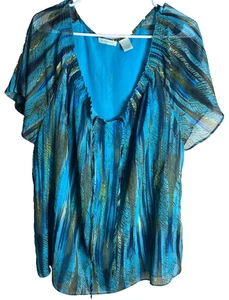 Laura Ashley Damen Top in Blau/Grün 2 Lagen halbtransparent großzügig Gr. XL - Bild 1 von 5