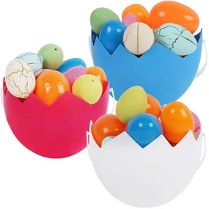 3 Packs Easter Buckets, Plastic Baskets with Handles, Empty Adorable Easter P... - Picture 1 of 8