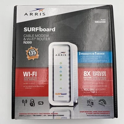 ARRIS SURFboard Cable Modem Router- SBG6400 - 8x4 DOCSIS 3.0 - N300 - Image 1 of 4