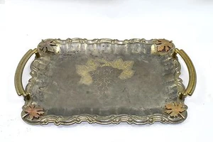 Old Vintage Metal Brass Wine Serving Tray Ornate Beautiful Leaves. G26-37 - Imagen 1 de 10