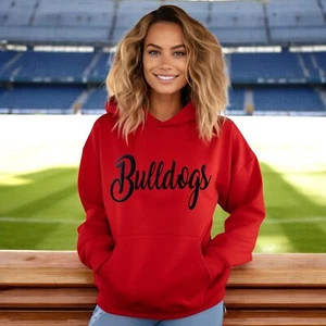 Bulldogs Felpa con Cappuccio Glitterata per Donna, Felpa Donna Georgia Rosso Nero Calcio - Foto 1 di 14