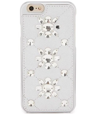 全新带标签 Michael Kors 珠宝银色水晶皮革 iPhone 保护壳 适用于 6/6s 7 ,8 SE — 第 1/2 张图片