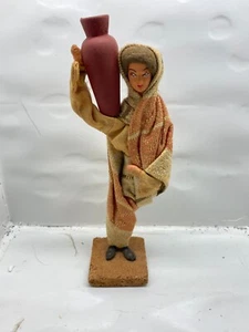 Rare Vintage Handcrafted Made in Israel Doll Multicolored Dress Brown Pitcher 8” - Picture 1 of 6
