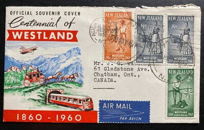 1960 Auckland New Zealand First Day Cover To Chatham Canada Westland Centenary - Image 1 of 2