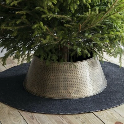 Christmas Tree Skirt, Antique Brass Gold Hammered Metal Garden Trading Tree Base - Image 1 of 3