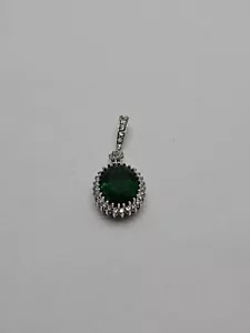 Elegant Large Oval Faceted Green Stone & CZ Pendant 925 Sterling Silver - Picture 1 of 4