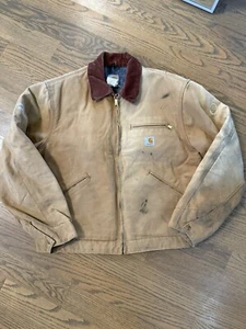 VTG Carhartt Jacket Mens L Brown Detroit Blanked Lined Workwear Chore J001 Faded - Picture 1 of 12