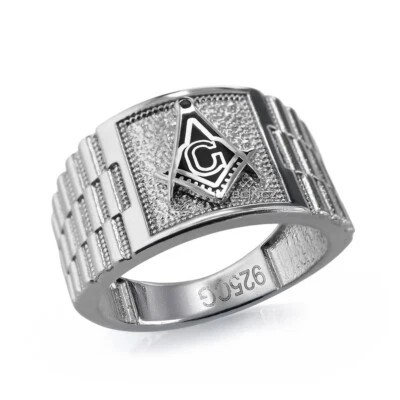 Men's Sterling Silver Masonic Square Watchband Ring - Image 1 of 4