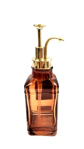 NEW LAVENDER,SAGE AMBER BROWN GLASS GOLD VINTAGE STYLE PUMP SOAP DISPENSER - Picture 1 of 5