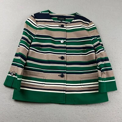 Talbots Jacket Womens 10 Green Striped Lined Long Sleeves Button Up Coat - Image 1 of 4