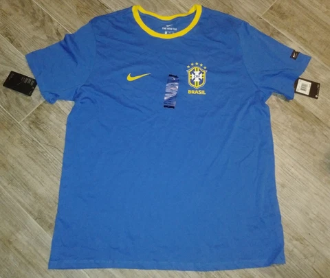 Nike Brasil Crest Soccer T-Shirt 888320-403 Royal Blue/Yellow Men's Size 2XL Cover