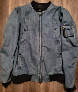Rare Denim Bomber Jacket 10 Deep 2 Way Zip Warm Size L - Picture 1 of 2