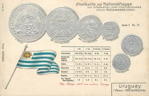 Monedas y banderas nacionales en relieve moneda postal vintage pesos uruguayos - Imagen 1 de 2
