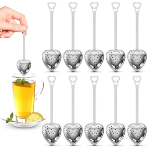 10 Pack Stainless Steel Heart Shaped Tea Strainer w/ Handle for Loose Leaf Tea - Picture 1 of 9