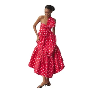 Anthropologie Atsu Sally Bow Red White Polka Dot Print Midi Dress Size XXS - Picture 1 of 4