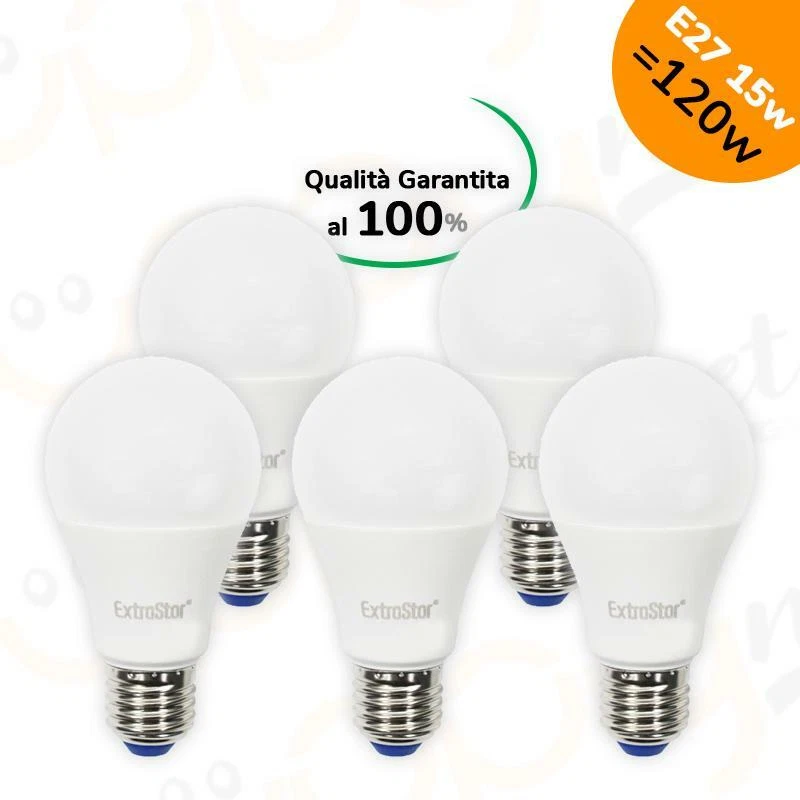 5 Lampadine a LED E27 15w = 120w 4200k luce naturale Extrastar 1200 lumen - Immagine 1 di 1