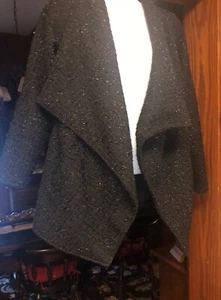 Black Metallic Wool Blend A.Sa Brand Open Front Jacket S-M Petite See Descrp - Picture 1 of 9