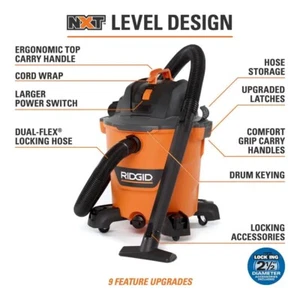 12 Gal. 5.0-Peak Hp Nxt Wet/Dry Shop Vacuum With Filter, Hose And Accessories - Picture 1 of 14