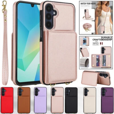 Strap Leather Card Slot Phone Case For Samsung S25 S24 S23 S22 S21 Note 20 Ultra - Image 1 of 4