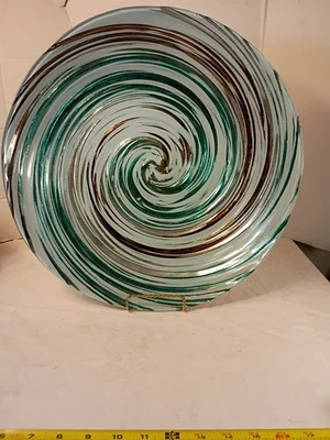 16-дюймовая синяя и коричневая круглая стеклянная ванна для птиц.  A-20 - Изображение 1 из 4