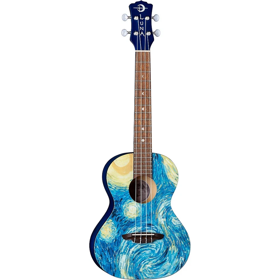 LUNA Starry Night Graphic Tenor Ukulele Acoustic Maple Top Mahogany Gig Bag