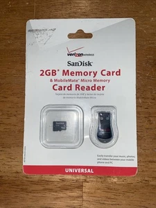 Verizon SanDisk 2GB Memory Card & MobileMate Micro Memory Card Reader NEW - Zdjęcie 1 z 2