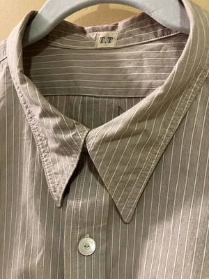 Lote Taiga Takahashi. Camisa 106 Cuello Estrecho Talla 15 Beige Rayas Estilo Años 20 Foto 1 de 4