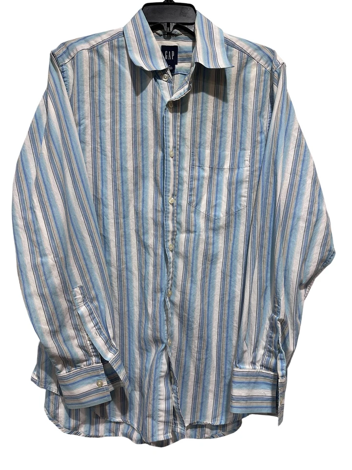 Vintage GAP Shirt Men Size M Blue White Striped Fit Button Up Long Sleeve Cotton - Image 1 of 4
