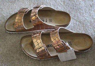 NEW 41 Birkenstock Arizona Gator Gleam Copper Sandal Women Size 10 - Image 1 of 4