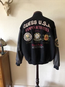 Vintage Guess USA Club College Jacke Campus Aktivitäten Varsity Schwarz Größe M - Bild 1 von 19