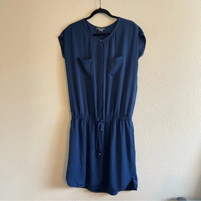 VINCE Drawstring Mini Shirt Dress in Blue Short Sleeve with Pockets Size Medium - Image 1 of 4