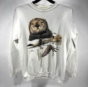 Suéter de Colección 1994 Tultex Otters Wildlife Blanco Cuello Redondo Para Hombre Talla L - Imagen 1 de 10