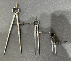 Vintage Drafting Compass Drawing Tool Lot of 3 Compass Two Starrett Co & One B&S - Picture 1 of 7