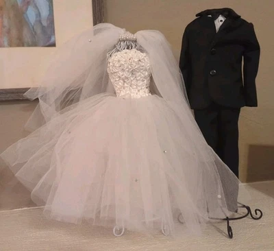 Wedding Dress And Tux 14 Inch Mannequins Bride Groom Decorations  - Image 1 of 4