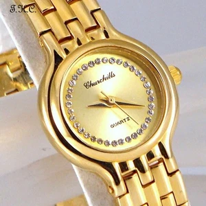 18k Oro Chapado Ladrillo Diseño Deco Delgado Clásico Swarovski Cristales Reloj - Imagen 1 de 11