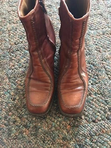 DINGO Vintage Brown Cognac Leather Side Zip Square Toe Ankle Boots Men's Sz 8 - Picture 1 of 7