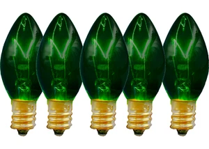 C-7 GREEN CLEAR STEADY LIGHT BULBS - BRAND NEW 1 BOX OF 25 C7 E12 CHRISTMAS - Picture 1 of 6