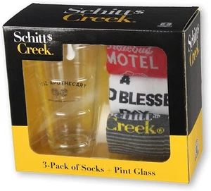 CultureFly Schitt's Creek 3 Pairs of Socks, Rose Apothecary Pint Glass Gift Set - Picture 1 of 2