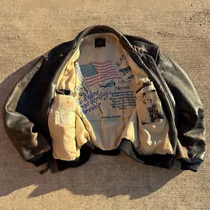 Avirex Brown Leather Stars Stripes Forever Flight Jacket Type A-2 Italy Size XL - Picture 1 of 16