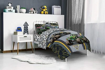 Monster Jam 4 Piece Twin Bed Set MJ Life Reversible Comforter Sheet Grave Digger - Image 1 of 4