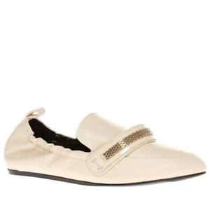Lanvin hellcremefarbene weiche Lammleder-Halbschuhe mit goldenen Kettendetail Größe 7 - Bild 1 von 12