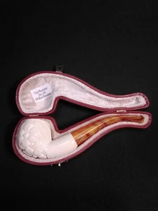 Meerschaum Small Flowers 100% block hand carved by CELEBI in Turkey bent Pipe. - Picture 1 of 12