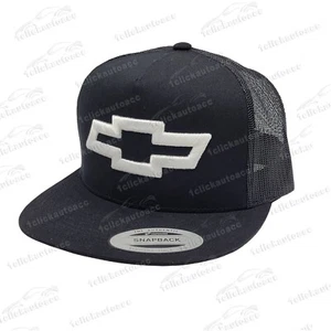 Chevy Bowtie Truck White Logo Snapback Hat Black Mesh Truck Racing Embroidered - Picture 1 of 3