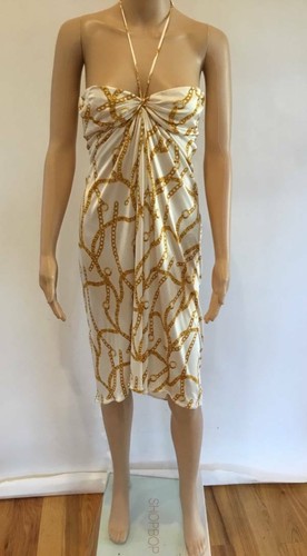 ABITO CON STAMPA LOGO SEXY CELINE SS 2004 BIANCO E ORO SEXY FR 38